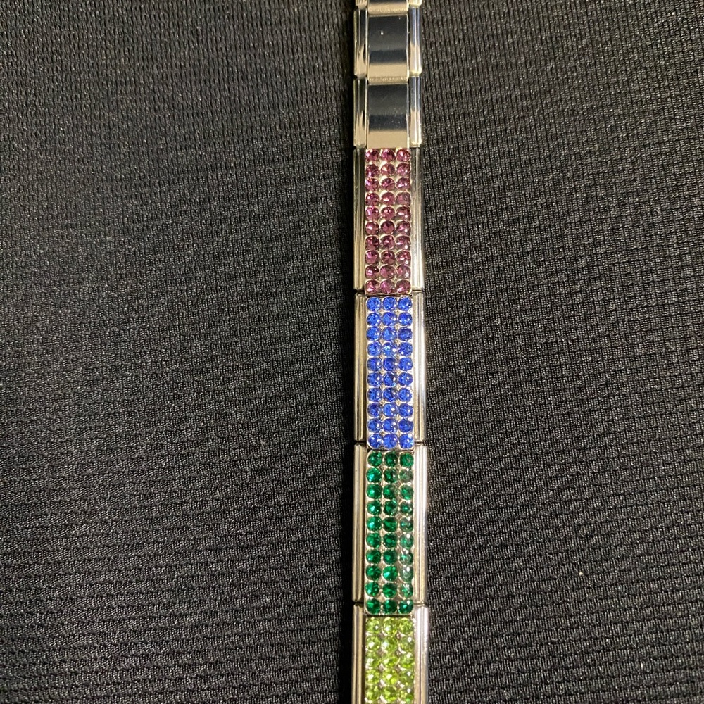 Pride Rainbow Italian Charm Bracelet (6) Rhinestones Stainless Steel w/x links. - Picture 5 of 10